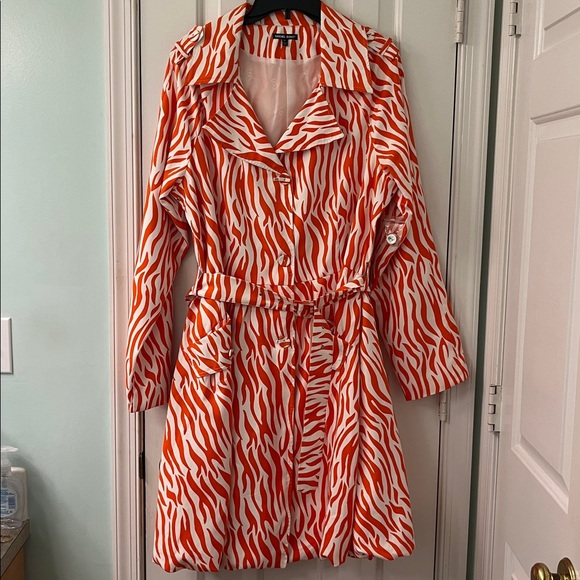 Samuel Dong Jackets & Blazers - Samuel Dong Orange and White Zebra Print Trench Coat / Dress